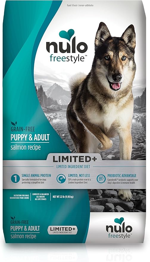 Nulo Puppy & Adult Freestyle Limited Plus Dry Dog Food: All Natural Limited Ingredient Diet for Digestive & Immune Health - Allergy Sensitive Non GMO (Salmon Recipe - 22 lb Bag), Model Number: 51LS22