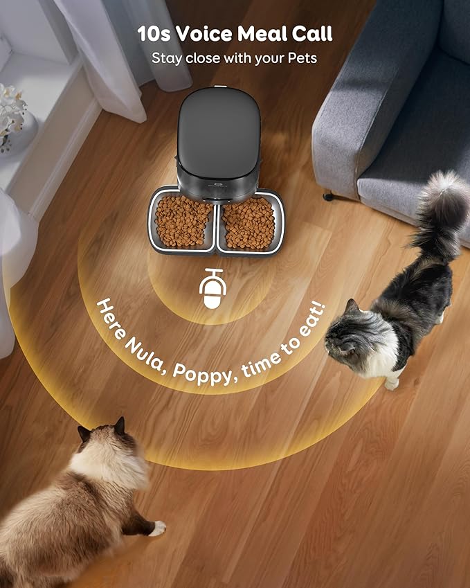 Wifi 5L Automatic Cat Food Dispenser for 2 Cats, Automatic Cat Feeder, 48 Portions 6 Meals Per Day, Memory Function, 10s Meal Call, Timed Feeder for Cats Dogs, by Garfeur