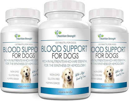 Blood Support for Dogs, Supplement for Anemia in Dogs, Promotes Red Blood Cell Health, with a High Level of Iron, Vitamin B12, Organic Spirulina and Purpurea, 120 Chewable Tablets