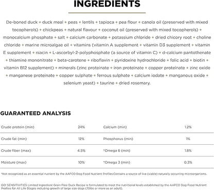 GO! SOLUTIONS Sensitivities – Duck Recipe – Limited Ingredient Dog Food, 22 lb – Grain Free Dog Food for All Life Stages – Dog Food to Support Sensitive Stomachs