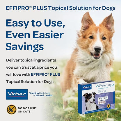 Effipro Plus Topical Solution for Dogs - for Dog Flea and Tick for Medium Dogs (23-44.9lbs), 3 Doses, Waterproof Topical Prevention (by Virbac)