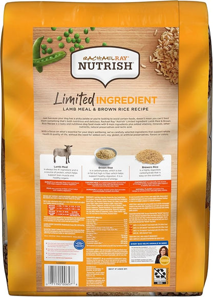 Rachael Ray Nutrish Limited Ingredient Lamb Meal & Brown Rice Recipe, Dry Dog Food, 14 Pound Bag (Packaging Design May Vary)