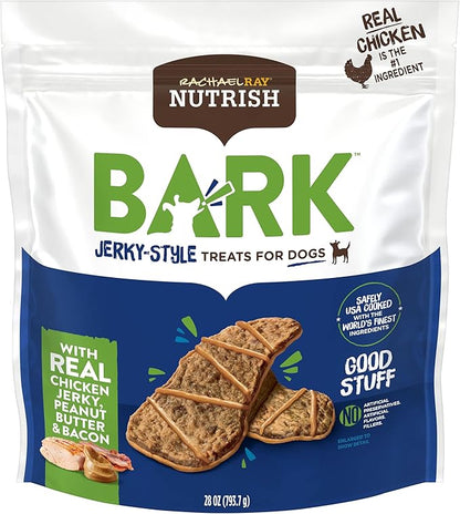 Nutrish Rachael Ray Bark Jerky-Style Dog Treats with Real Chicken Jerky, Peanut Butter & Bacon, 28 Ounce (Pack of 1)