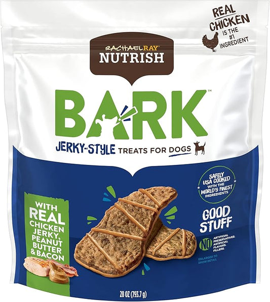 Nutrish Rachael Ray Bark Jerky-Style Dog Treats with Real Chicken Jerky, Peanut Butter & Bacon, 28 Ounce (Pack of 1)