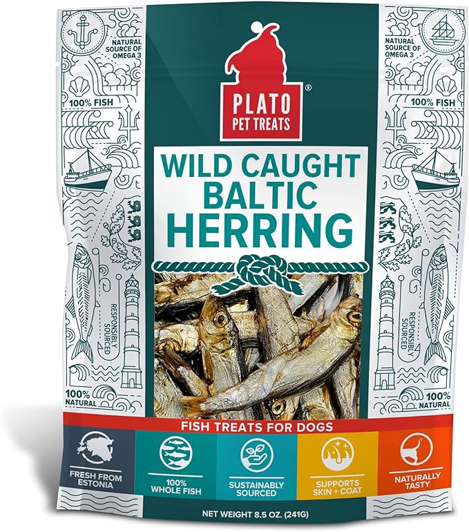 PLATO Pet Treats Air Dried Dog Treats Baltic Herring Dog Treat, Real Fish, Grain-Free, Baltic Herring, All Natural, Single Ingredient Fish, 8.5oz