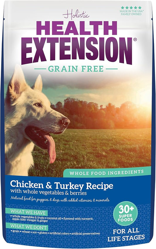 Health Extension Grain Free Formula, Dog Food, Chicken and Turkey with Whole Vegetables and Berries, 10-Pound