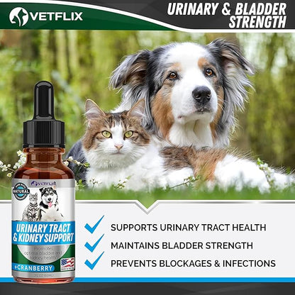 Cranberry Dog & Cat UTI Treatment - Best UTI for Pets - Made in USA - Dog & Cat Kidney Support - Cat Bladder Drops - Pet Immune Health Supplement - Marshmallow, Dandelion Root, Pumpkin Seed