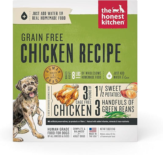 The Honest Kitchen Human Grade Dehydrated Grain Free Dog Food – Complete Meal or Dog Food Topper – Chicken 2 lb (makes 8 lbs)