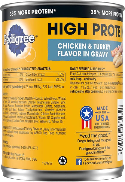 PEDIGREE High Protein Adult Canned Wet Dog Food, Chicken & Turkey Flavor in Gravy, (12) 13.2 oz. Cans