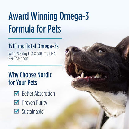 Nordic Naturals Omega-3 Pet, Unflavored - 8 oz - 1518 mg Omega-3 Per Teaspoon - Fish Oil for Medium to Large Dogs with EPA & DHA - Promotes Heart, Skin, Coat, Joint, & Immune Health