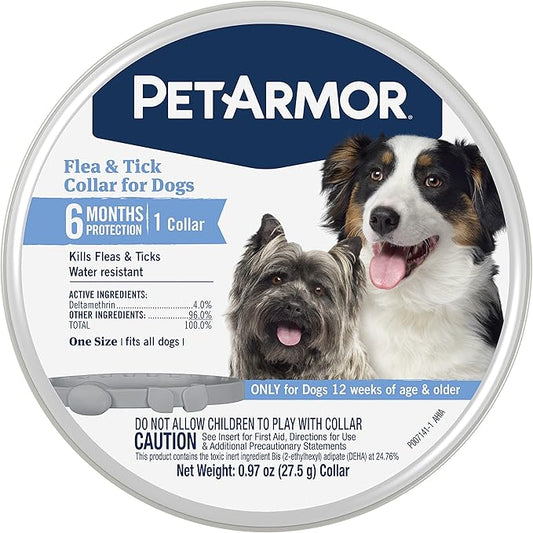 PetArmor Flea & Tick Collar for Dogs, Kills Fleas & Ticks, Long Lasting Protection for 6 Months, Water Resistant, One Size Fits All, 1 Collar