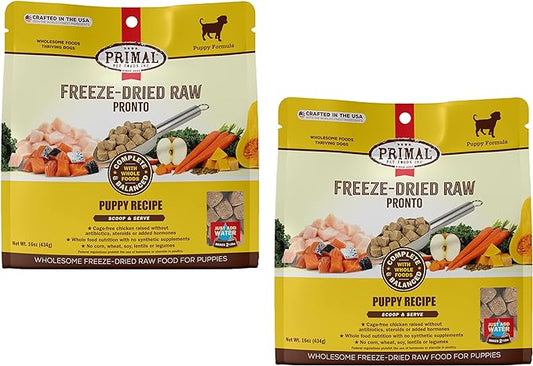 Primal Freeze Dried Dog Food for Puppies Pronto 16 oz (2-Pack), Complete & Balanced Scoop & Serve Healthy Grain Free Raw Puppy Food, Crafted in The USA