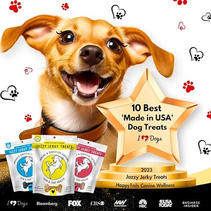 Wag-A-Licious Beef Jazzy JerkyTreats for Dogs 2-PACK, 95% Protein, Prebiotics for Gut & Immune Health, Omega 3s & 6s for Skin & Coat Health, Made in USA, All Life Stages, (Two 10 oz bags)