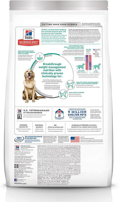 Hill's Science Diet Perfect Weight, Adult 1-6, Weight Management Support, Dry Dog Food, Chicken Recipe, 12 lb Bag