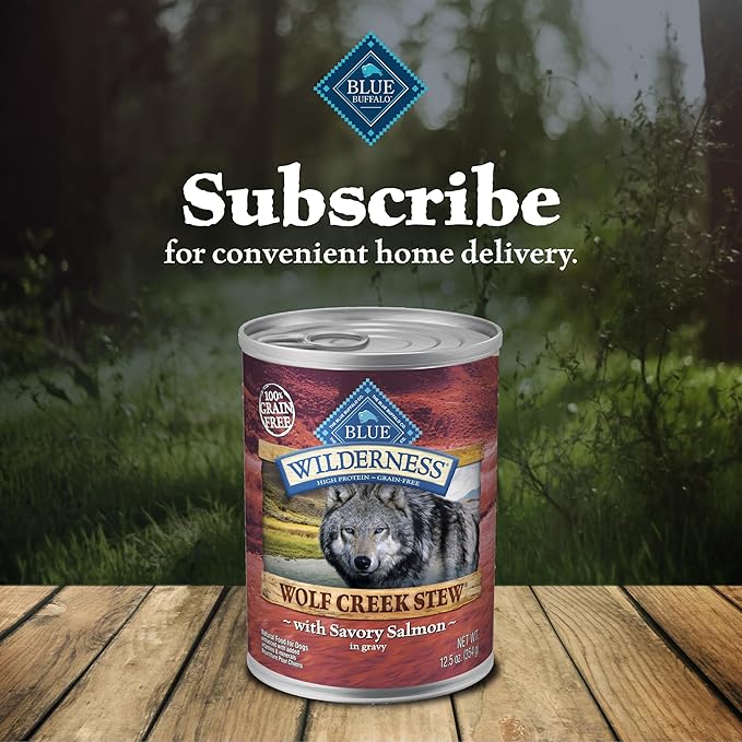 Blue Buffalo Wilderness Wolf Creek Stew High Protein, Natural Wet Dog Food, Savory Salmon Stew in gravy 12.5-oz cans (Pack of 12)