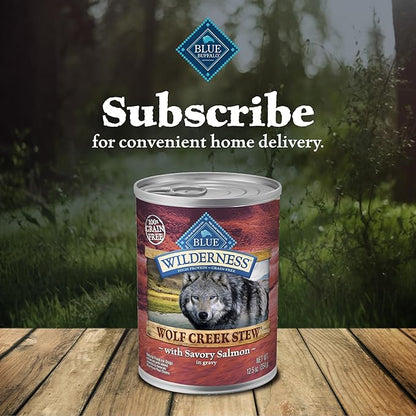 Blue Buffalo Wilderness Wolf Creek Stew High Protein, Natural Wet Dog Food, Savory Salmon Stew in gravy 12.5-oz cans (Pack of 12)