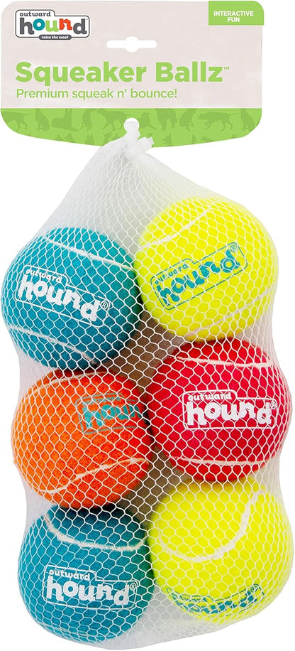 Outward Hound Squeaker Ballz Fetch Dog Toy, Medium, 6-Pack
