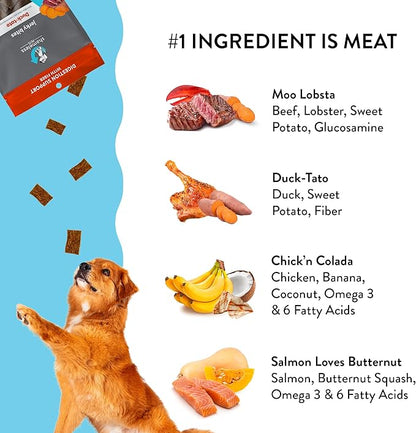 Shameless Pets Jerky Dog Treats, Variety 4-Pack - Healthy Chews with Chicken, Beef, Salmon & Duck for Dogs - Dog Treats with Real Ingredients - Free from Grain, Corn & Soy
