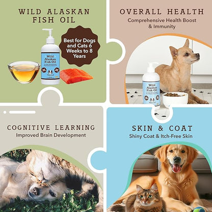 Natural Dog Company Wild Alaskan Fish Oil for Dogs and Cats (16oz) - Blend of Pollock Oil & Wild Salmon Oil for Dogs - EPA, DHA & Omega 3 for dogs - Reduces Shedding, Nourishes Skin, Coat & Joints