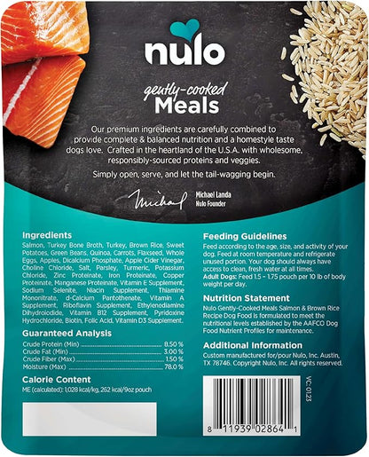 Nulo Gently-Cooked Meals Complete and Balanced Adult Wet Dog Food, Salmon & Brown Rice, 9 Ounce, 8 Count