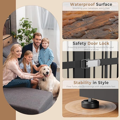 48'' Dog Crate Furniture with 3 Doors,Wooden Dog Crate End Table Heavy Duty Indoor Combination Dog Cage for Medium to Large Dogs, Multiple Units Can be Combined