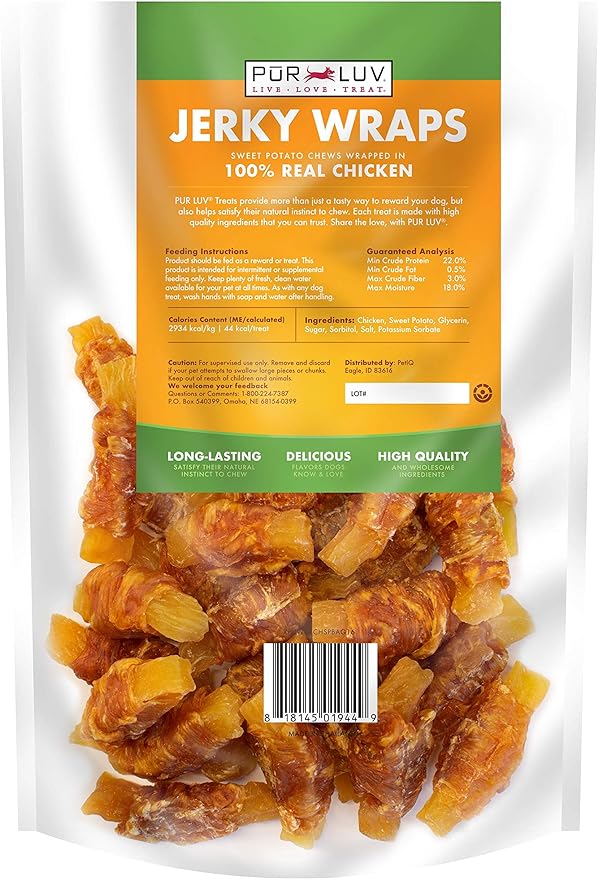 Dog Treats, Chicken & Sweet Potato Jerky Wraps, Made with Real Chicken, 16 Ounces, Rawhide Free, Healthy, Easily Digestible, Long Lasting, High Protein Dog Treat, Satisfies Dog's Urge to Chew