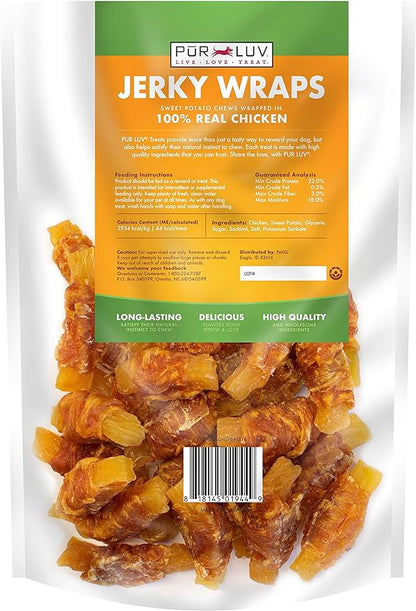 Dog Treats, Chicken & Sweet Potato Jerky Wraps, Made with Real Chicken, 16 Ounces, Rawhide Free, Healthy, Easily Digestible, Long Lasting, High Protein Dog Treat, Satisfies Dog's Urge to Chew