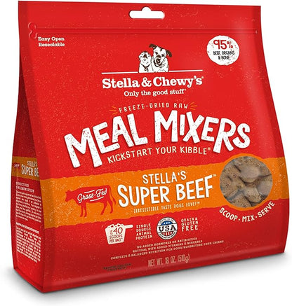 Stella & Chewy's Freeze Dried Raw Super Beef Meal Mixer – Dog Food Topper for Small & Large Breeds – Grain Free, Protein Rich Recipe – 18 oz Bag