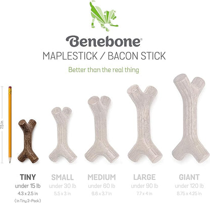 Benebone Puppy 2-Pack Maplestick/Zaggler Durable Dog Chew Toys for Gentle Chewers, Real Bacon, Real Maplewood, Made in USA, Tiny