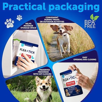 Flea and Tick Prevention for Dogs Chewables - Made in USA - Flea and Tick Chewables for Dogs - Natural Flea and Tick Supplement for Dogs - Oral Flea Pills for Dogs - Pest Defense - All Breeds & Ages