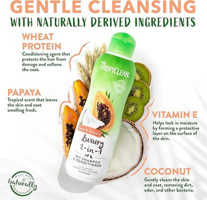 TropiClean 2-in-1 Papaya & Coconut Dog Shampoo and Conditioner | Natural Pet Shampoo Derived from Natural Ingredients | Cat Friendly | Made in the USA | 1 gallon