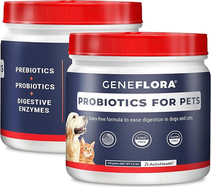 Digestive Enzymes and Probiotic for Pets (Dogs, Cats, Rabbits and More, 125 mg, 120 servings) by Geneflora for Pets Pack of 2