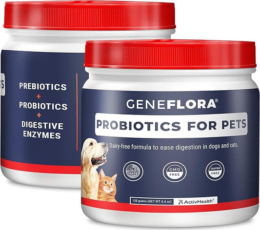 Digestive Enzymes and Probiotic for Pets (Dogs, Cats, Rabbits and More, 125 mg, 120 servings) by Geneflora for Pets Pack of 2