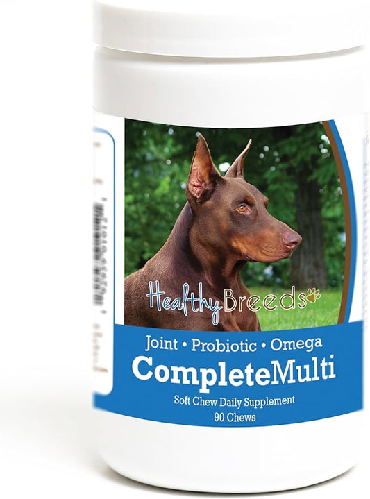 Healthy Breeds Doberman Pinscher All in One Multivitamin - Complete with Probiotics, Glucosamine, Chondroitin & Omegas - 90 Soft Chewy Treats