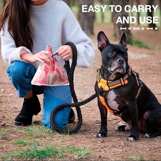 Dog Poop Bags Rolls with Dispenser, Leak Proof, Extra Thick Doggie Pet Waste Bags, 360 Count Poop Bag and Doggy Holder for Dogs Cats, Unscented, Pink