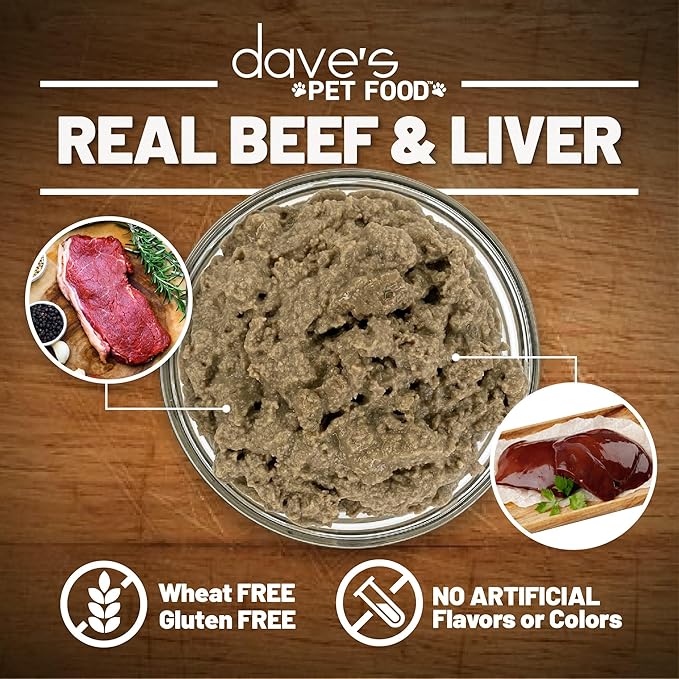 Dave's Pet Food Wet Dog Food (Liver & Beef), Made in USA Naturally Healthy Canned Dog Food, Added Vitamins & Minerals, Wheat & Gluten-Free, 13.2 oz Cans (Case of 12 pk)