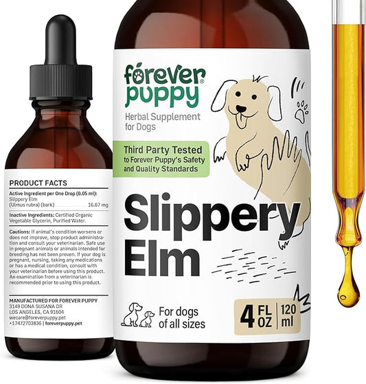 Slippery Elm Drops for Dogs - Gut Health Supplement w/Slippery Elm Bark - Soluble Fiber Digestive Drops for Dogs - Liquid Dog Vitamins and Supplements for Pet's Happy Tummy - 4 oz