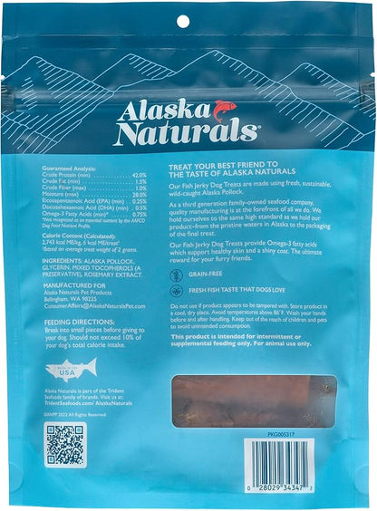 Alaska Naturals Dog Treats, Wild-Caught Pollock Jerky with Omega 3 to Support Healthy Skin & Shiny Coat, Gluten Free, Grain Free Training & Rewarding Dogs Treat, 4 oz