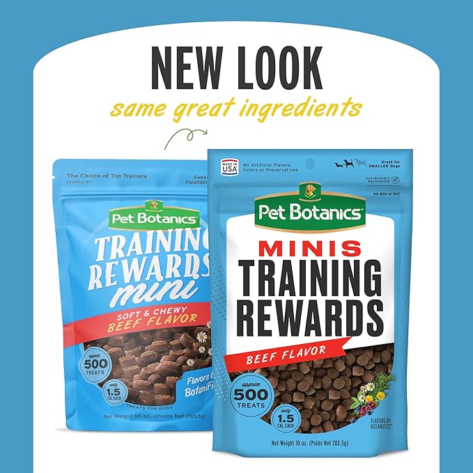 Pet Botanics 10 oz. Pouch Training Reward Mini Soft & Chewy, Beef Flavor, with 500 Treats Per Bag, The Choice of Top Trainers