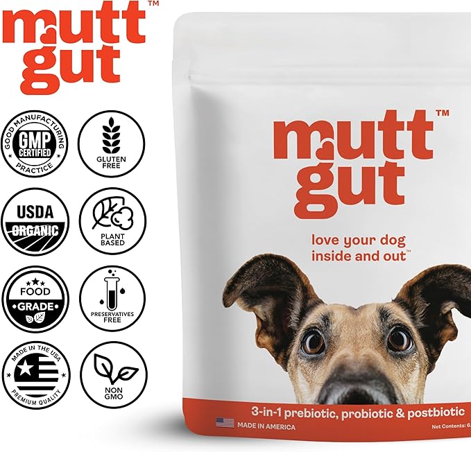 All Natural 3 in 1 Dog Probiotic, Prebiotic and Postbiotic Powder Supplement – Digestive Enzymes Made with 135 billion CFUs, Plant-Based Anti-Diarrhea & Antioxidant Probiotics for Dogs(180g)
