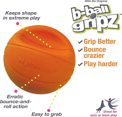 Nylabone Power Play Basketball B-Ball Gripz Fetch Toy, Squeaky Ball Chew Toy for Dogs, Medium (1 Count)