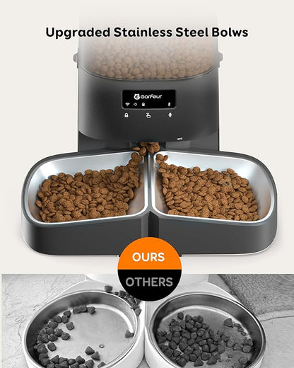 Wifi 5L Automatic Cat Food Dispenser for 2 Cats, Automatic Cat Feeder, 48 Portions 6 Meals Per Day, Memory Function, 10s Meal Call, Timed Feeder for Cats Dogs, by Garfeur