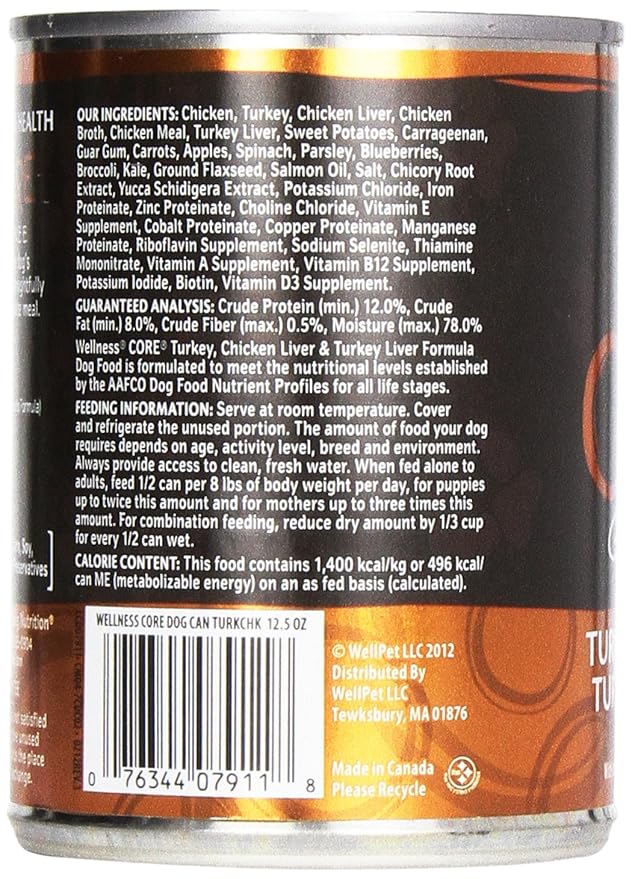 Wellness Core Grain Free Dog Food: Turkey, Chicken Liver, & Turkey Liver Formula, 12.5 oz