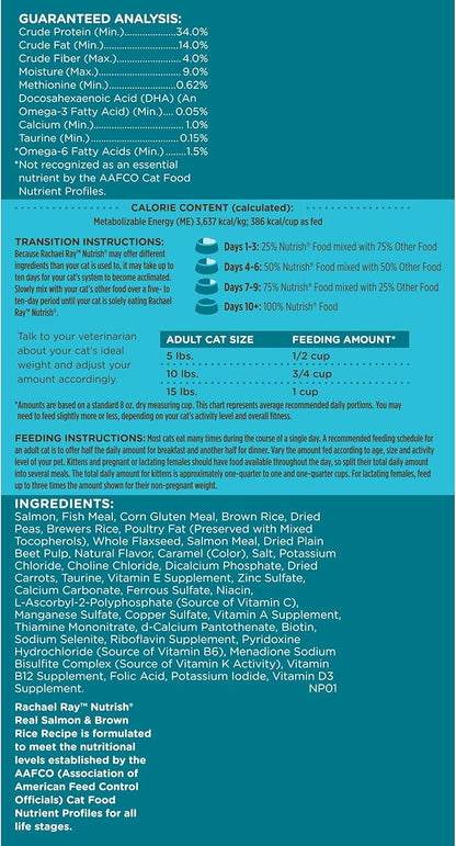 Rachael Ray Nutrish Premium Natural Dry Cat Food with Added Vitamins, Minerals & Other Nutrients, Real Salmon & Brown Rice Recipe, 6 Pound Bag