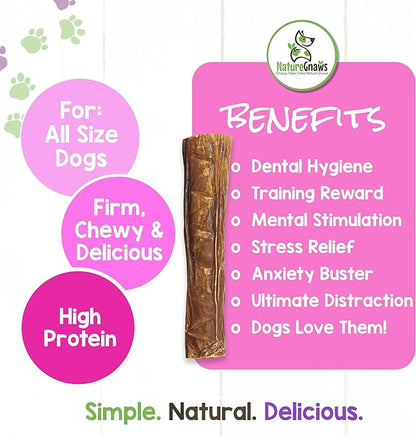 Nature Gnaws Beef Jerky Stuffed Rolls for Dogs - Single Ingredient Beef Gullet Chew Treats - Simple Natural Delicious Dog Chews - Training Reward - 5 Inch - 6 Count