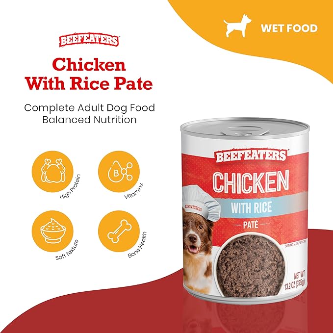 Beefeaters Dog Treats - Chicken with Rice Pate 13.2oz, Case of 12 | Complete Adult Dog Food, Balanced Nutrition, Supports Muscle & Dental Health | Training Treats for Adult Dogs