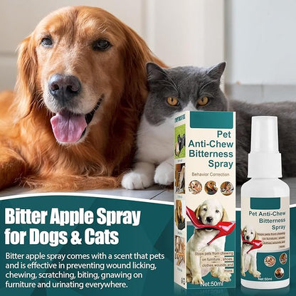 No Chew Spray for Dogs, 50ML. Bitter Apple Spray for Dogs to Stop Chewing. Dog Training & Behavior Aids. Effective Anti-Scratch Furniture Protector. Anti Chew Spray for Dogs. Indoor Outdoor Use.