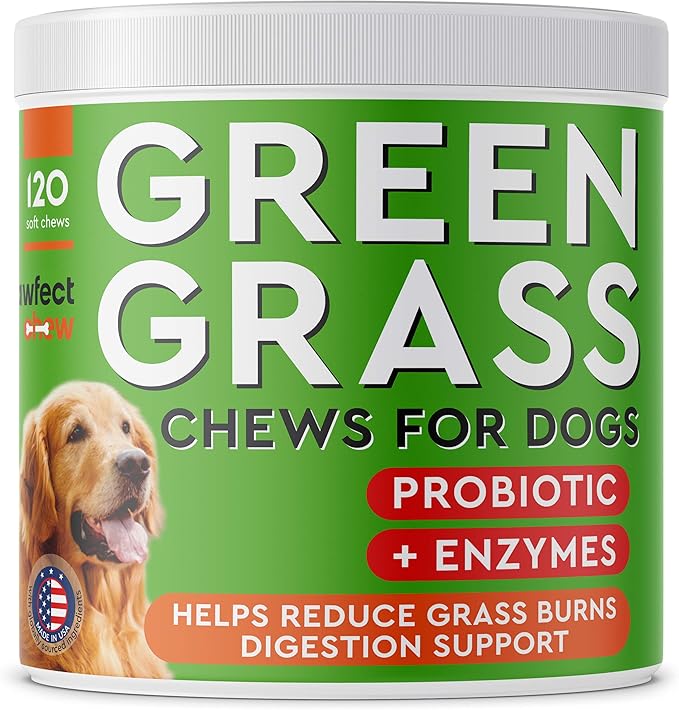 Green Lawn Chews for Dogs - Green Grass Chews - Urine Neutralizer Grass Burn Spots - Lawn Burn from Dog Urine - Probiotics & Enzymes - Made in USA - Bacon Flavor - 120 Lawn Saver Chews