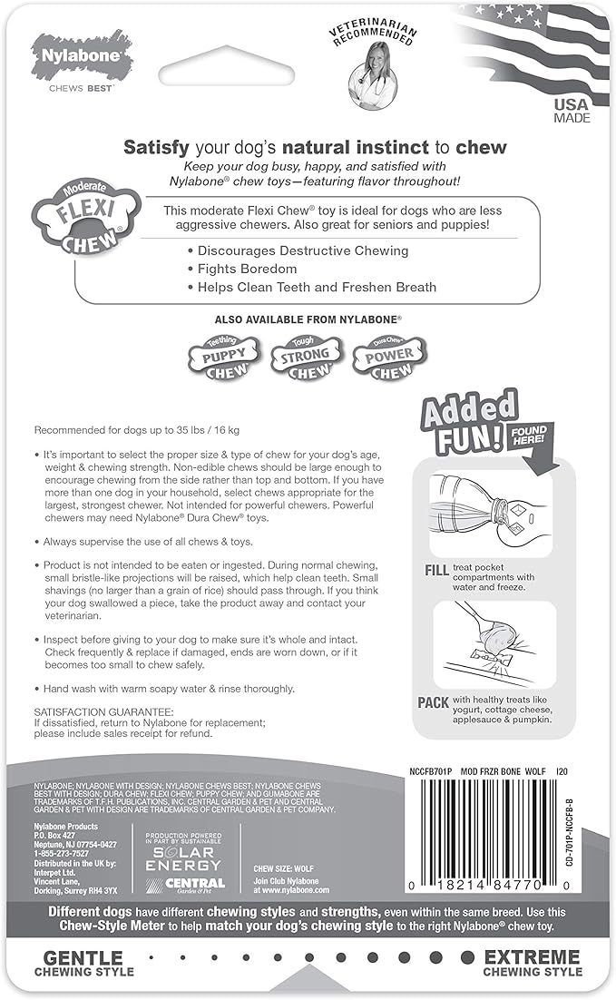 Nylabone Flexi Chew Chill & Chew Toy for Dogs with Treat Pockets Chicken Flavor, Medium/Wolf - Up to 35 lbs. (1 Count)