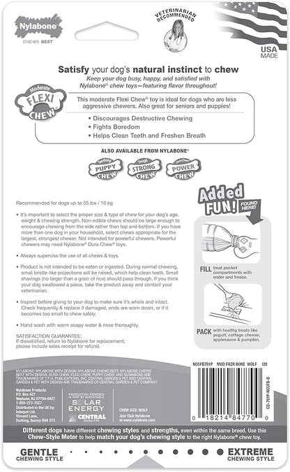 Nylabone Flexi Chew Chill & Chew Toy for Dogs with Treat Pockets Chicken Flavor, Medium/Wolf - Up to 35 lbs. (1 Count)